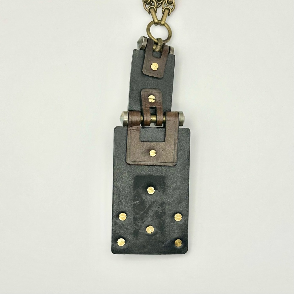 Lanvin Paris Crystal & Copper Studded Leather Statement Necklace RARE - Picture 6 of 8